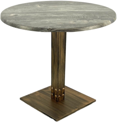 Masa restaurant/cafenea rotunda Raki Olp Pine D80xh74cm blat werzalit si picior metalic cu baza patrata aspect vintage bronz antichizat 