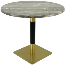 Masa restaurant/cafenea rotunda Raki Olp Pine D80xh74cm blat werzalit si picior metalic cu baza patrata auriu/negru 
