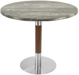 Masa restaurant/cafenea rotunda Raki Olp Pine D80xh74cm blat werzalit si picior metalic cu baza rotunda argintiu cu accente aspect lemn 