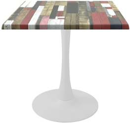 Masa restaurant/cafenea/bistro patrata Raki Redden Wood 70x70xh74cm blat werzalit si picior central metalic alb cu baza rotunda 50cm 