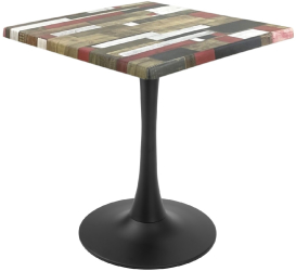 Masa restaurant/cafenea/bistro patrata Raki Redden Wood 70x70xh74cm blat werzalit si picior central metalic negru cu baza rotunda 50cm 