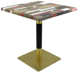 Masa restaurant/cafenea/bistro patrata Raki Redden Wood 70x70xh74cm blat werzalit si picior metalic cu baza patrata auriu/negru 