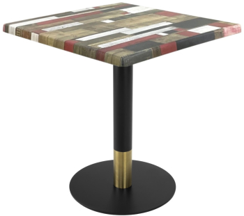 Masa restaurant/cafenea/bistro patrata Raki Redden Wood 70x70xh74cm blat werzalit si picior metalic cu baza rotunda negru/auriu 
