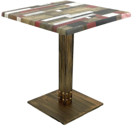 Masa restaurant/cafenea/bistro patrata Raki Redden Wood 70x70xh74cm blat werzalit si picior metalic cu baza patrata aspect vintage bronz a 