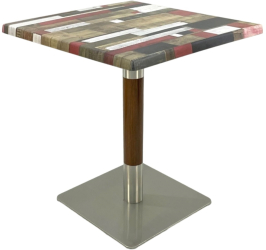 Masa restaurant/cafenea/bistro patrata Raki Redden Wood 70x70xh74cm blat werzalit si picior metalic cu baza patrata argintiu cu accente as 