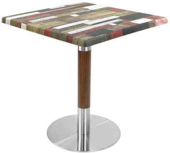 Masa restaurant/cafenea/bistro patrata Raki Redden Wood 70x70xh74cm blat werzalit si picior metalic cu baza rotunda argintiu cu accente as 