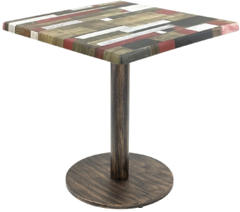 Masa restaurant/cafenea/bistro patrata Raki Redden Wood 70x70xh74cm blat werzalit si picior metalic cu baza rotunda aspect vintage bronz a 