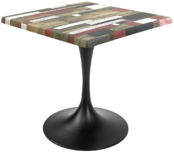 Masa restaurant/cafenea/bistro patrata Raki Redden Wood 70x70xh74cm blat werzalit si picior metalic negru cu baza rotunda 50cm 