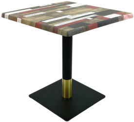 Masa restaurant/cafenea/bistro patrata Raki Redden Wood 70x70xh74cm blat werzalit si picior metalic negru/auriu 