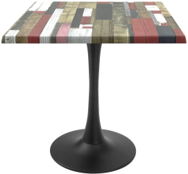 Masa restaurant/cafenea/bistro patrata Raki Redden Wood 80x80xh74cm blat werzalit si picior central metalic negru cu baza rotunda 50cm 