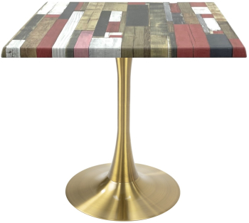 Masa restaurant/cafenea/bistro patrata Raki Redden Wood 80x80xh74cm blat werzalit si picior central metalic auriu cu baza rotunda 50cm 