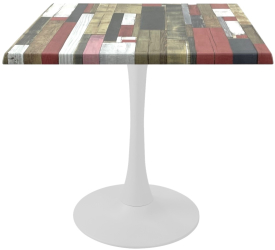 Masa restaurant/cafenea/bistro patrata Raki Redden Wood 80x80xh74cm blat werzalit si picior central metalic alb cu baza rotunda 50cm 