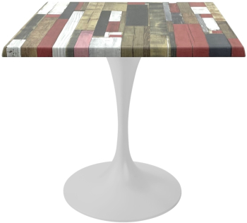 Masa restaurant/cafenea/bistro patrata Raki Redden Wood 80x80xh74cm blat werzalit si picior metalic alb cu baza rotunda 50cm 
