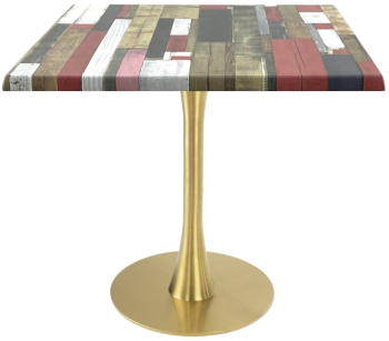 Masa restaurant/cafenea/bistro patrata Raki Redden Wood 80x80xh74cm blat werzalit si picior metalic auriu cu baza rotunda 45cm 
