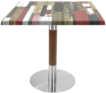 Masa restaurant/cafenea/bistro patrata Raki Redden Wood 80x80xh74cm blat werzalit si picior metalic cu baza rotunda argintiu cu accente as 