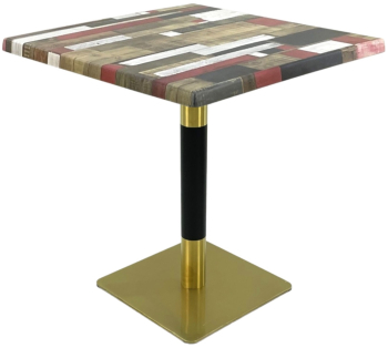 Masa restaurant/cafenea/bistro patrata Raki Redden Wood 80x80xh74cm blat werzalit si picior metalic cu baza patrata auriu/negru 