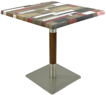 Masa restaurant/cafenea/bistro patrata Raki Redden Wood 80x80xh74cm blat werzalit si picior metalic cu baza patrata argintiu cu accente as 