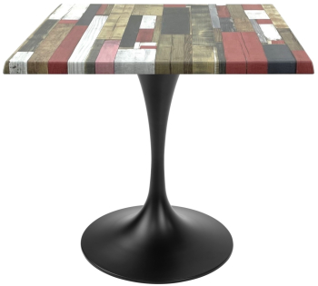 Masa restaurant/cafenea/bistro patrata Raki Redden Wood 80x80xh74cm blat werzalit si picior metalic negru cu baza rotunda 50cm 