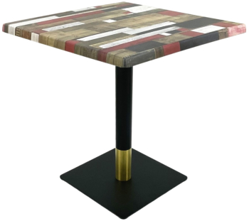 Masa restaurant/cafenea/bistro patrata Raki Redden Wood 80x80xh74cm blat werzalit si picior metalic negru/auriu 