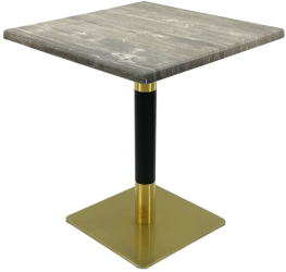 Masa restaurant/terasa patrata Raki Olp Pine 70x70xh74cm blat werzalit si picior metalic cu baza patrata auriu/negru 