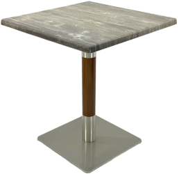Masa restaurant/terasa patrata Raki Olp Pine 70x70xh74cm blat werzalit si picior metalic cu baza patrata argintiu cu accente aspect lemn 