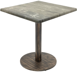 Masa restaurant/terasa patrata Raki Olp Pine 70x70xh74cm blat werzalit si picior metalic cu baza rotunda aspect vintage bronz antichizat 