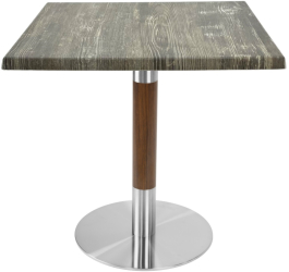 Masa restaurant/terasa patrata Raki Olp Pine 70x70xh74cm blat werzalit si picior metalic cu baza rotunda argintiu cu accente aspect lemn 