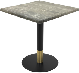 Masa restaurant/terasa patrata Raki Olp Pine 70x70xh74cm blat werzalit si picior metalic cu baza rotunda negru/auriu