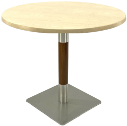 Masa restaurant/terasa rotunda Raki Maple D80xh74cm blat werzalit si picior metalic cu baza patrata argintiu cu accente aspect lemn 