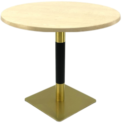 Masa restaurant/terasa rotunda Raki Maple D80xh74cm blat werzalit si picior metalic cu baza patrata auriu/negru 