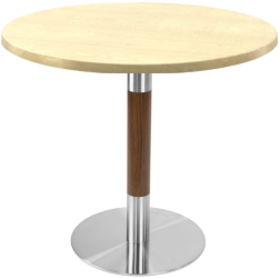 Masa restaurant/terasa rotunda Raki Maple D80xh74cm blat werzalit si picior metalic cu baza rotunda argintiu cu accente aspect lemn 
