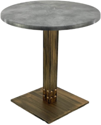 Masa rotunda bistro Raki Copperfield D60xh74cm interior/exterior blat werzalit si picior metalic cu baza patrata aspect vintage bronz ant 