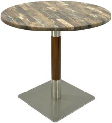 Masa rotunda bistro Raki Maracaibo D70xh74cm blat werzalit si picior metalic cu baza patrata argintiu cu accente aspect lemn 