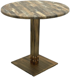 Masa rotunda bistro Raki Maracaibo D70xh74cm blat werzalit si picior metalic cu baza patrata aspect vintage bronz antichizat 