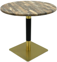 Masa rotunda bistro Raki Maracaibo D70xh74cm blat werzalit si picior metalic cu baza patrata auriu/negru 