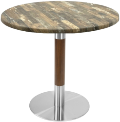 Masa rotunda bistro Raki Maracaibo D70xh74cm blat werzalit si picior metalic cu baza rotunda argintiu cu accente aspect lemn 
