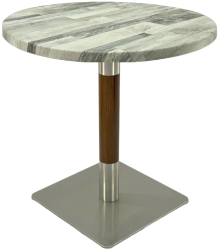 Masa rotunda bistro Raki White Block D60xh74cm blat werzalit si picior metalic cu baza patrata argintiu cu accente aspect lemn 