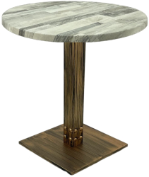 Masa rotunda bistro Raki White Block D60xh74cm blat werzalit si picior metalic cu baza patrata aspect vintage bronz antichizat