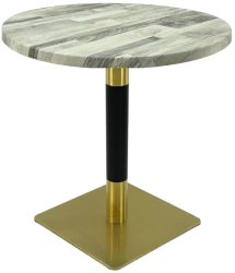 Masa rotunda bistro Raki White Block D60xh74cm blat werzalit si picior metalic cu baza patrata auriu/negru 