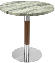 Masa rotunda bistro Raki White Block D60xh74cm blat werzalit si picior metalic cu baza rotunda argintiu cu accente aspect lemn 
