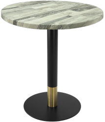 Masa rotunda bistro Raki White Block D60xh74cm blat werzalit si picior metalic cu baza rotunda negru/auriu 