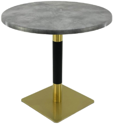 Masa rotunda cafenea Raki Copperfield D70xh74cm interior/exterior blat werzalit si picior metalic cu baza patrata auriu/negru 