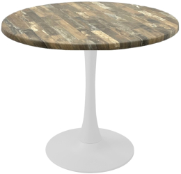 Masa rotunda cafenea Raki Maracaibo D80xh74cm blat werzalit si picior central metalic alb cu baza rotunda 50cm 