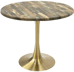 Masa rotunda cafenea Raki Maracaibo D80xh74cm blat werzalit si picior central metalic auriu cu baza rotunda 50cm