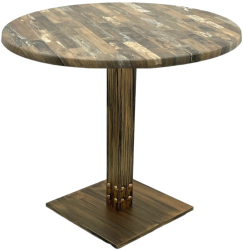 Masa rotunda cafenea Raki Maracaibo D80xh74cm blat werzalit si picior metalic cu baza patrata aspect vintage bronz antichizat 