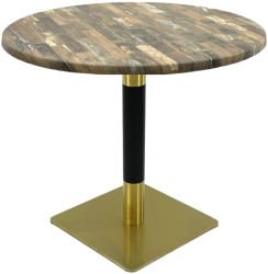 Masa rotunda cafenea Raki Maracaibo D80xh74cm blat werzalit si picior metalic cu baza patrata auriu/negru 