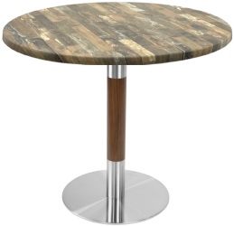 Masa rotunda cafenea Raki Maracaibo D80xh74cm blat werzalit si picior metalic cu baza rotunda argintiu cu accente aspect lemn 