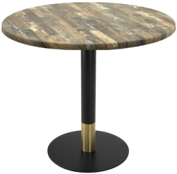 Masa rotunda cafenea Raki Maracaibo D80xh74cm blat werzalit si picior metalic cu baza rotunda negru/auriu 