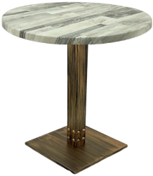 Masa rotunda cafenea Raki White Block D70xh74cm blat werzalit si picior metalic cu baza patrata aspect vintage bronz antichizat