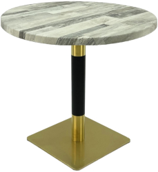 Masa rotunda cafenea Raki White Block D70xh74cm blat werzalit si picior metalic cu baza patrata auriu/negru 
